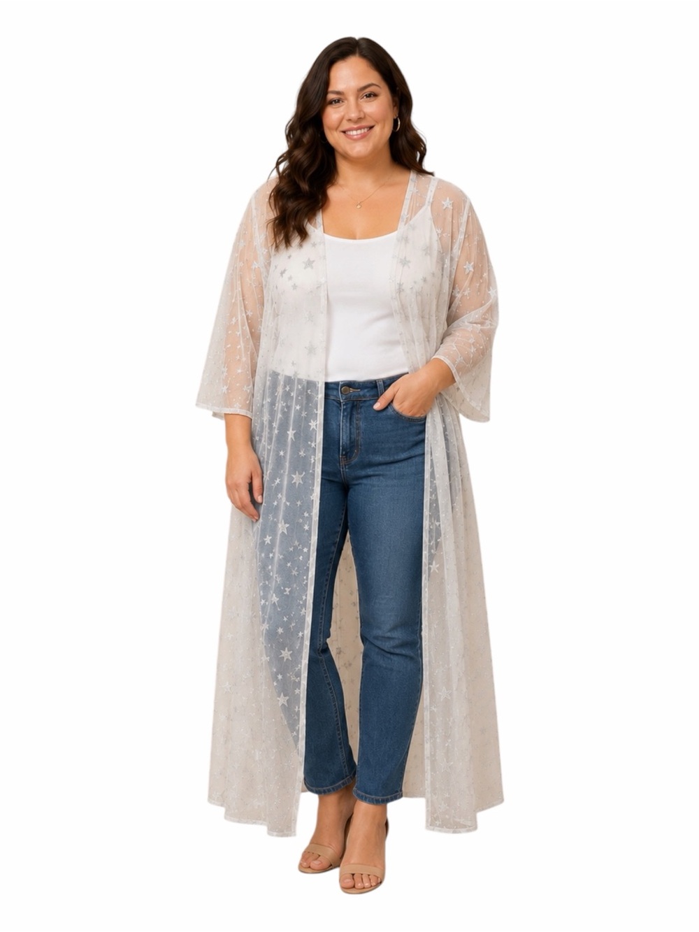 GRACE + EMMA Star Struck Sheer Mesh Tulle Duster Kimono Size 2X/3X